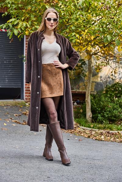 Yumuşak Modern Çıtçıtlı Kaban Kahverengi