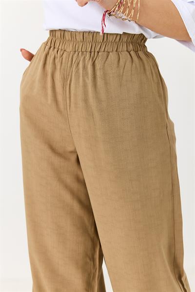 Kadın Rahat Kesim Yüksek Bel Pantolon Sütlü Kahve