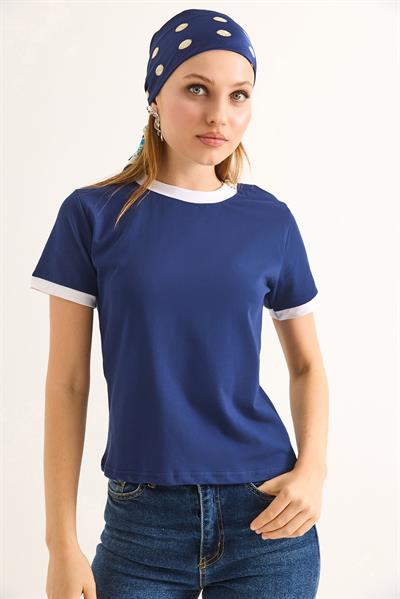 Bisiklet Yaka Kısa Kol Tshirt Lacivert