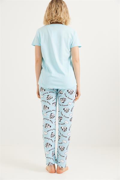 Baskılı Kısa Kol Pijama Takım Mavi