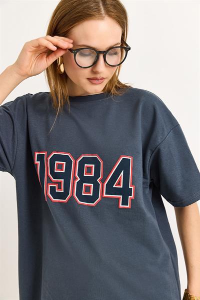 1984 Baskılı Oversize Tshirt Füme