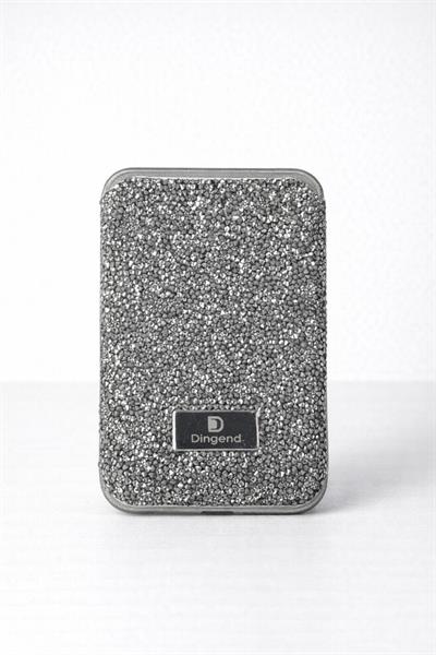 İphone 12 Uyumlu Parlak ve Taşlı Kart Bölümlü Kılıf Gri