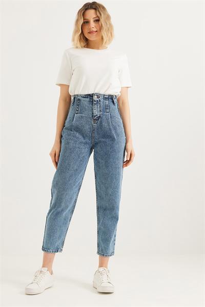 Rahat Kesim Yüksek Bel Kot Pantolon Mavi