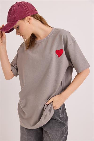 Bisiklet Yaka  Kısa Kol Basic Tshirt Gri