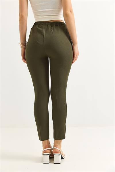 Beli Lastikli Kısa Paça Double Krep Pantolon Haki
