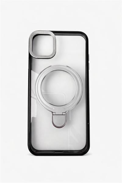 İphone 13 Pro Max Uyumlu Magsafe Dönebilen Halkalı Kılıf Lens Korumalı Gri