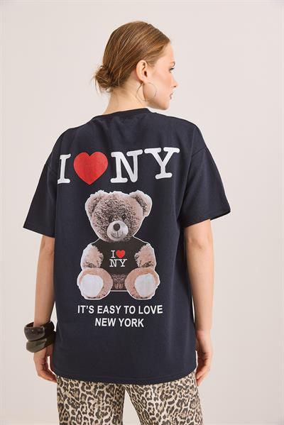 Ön Ve Arka Baskılı İki İp Oversize Örme Tshirt Antrasit