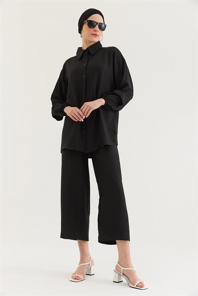 Gömlek Pantolon Bürümcük Kumaş Takım Siyah