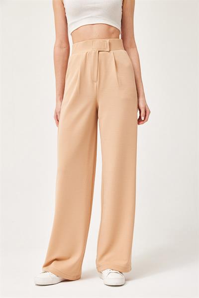 Beli Cırtlı Rahat Palazzo Pantolon Vizon