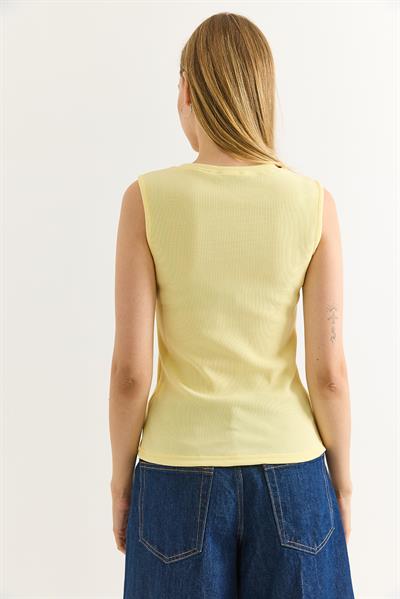 Bisiklet Yaka Gold Düğmeli Ottoman Fitilli Bluz Sarı