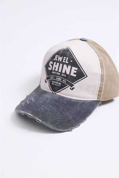 Ayarlanabilir Baskılı Yıkamalı Kot Şapka Siyah