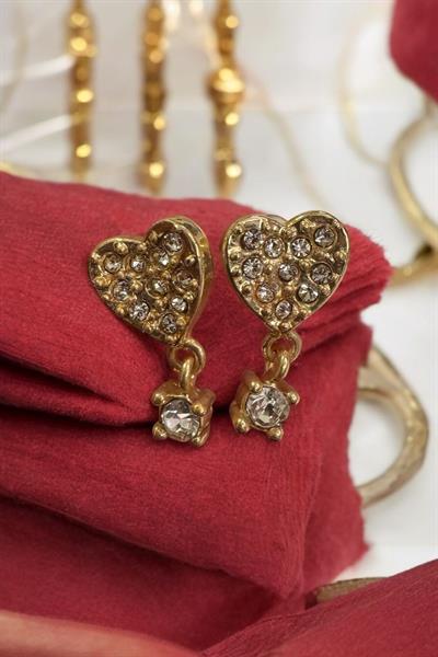 Kalp Taşlı Sallantılı Küpe Gold