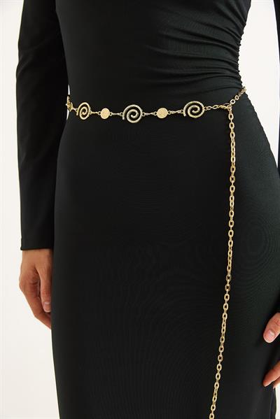 Spiral Model Detaylı Zincir Kemer Gold 105 CM