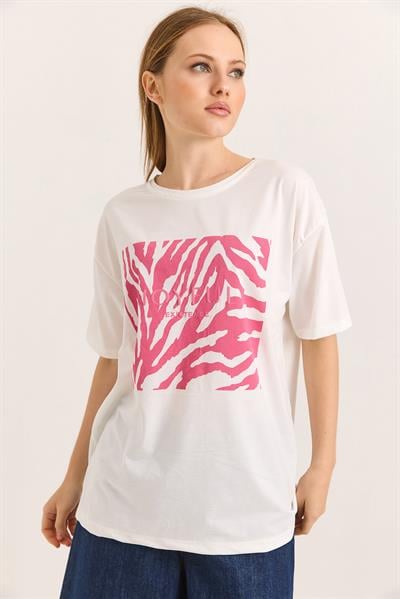 Zebra Pembe Baskılı Tshirt