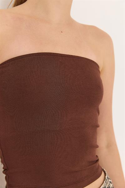 Esnek  Straplez Bluz Kahve