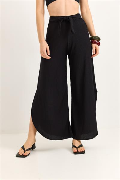 Bağlamalı Bol Paça İspanyol Pantalon Siyah