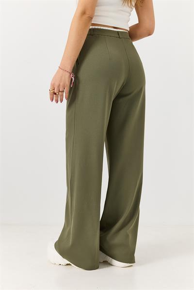 Kadın Beli Lastik Garnili Bol Kesim Pantolon Haki