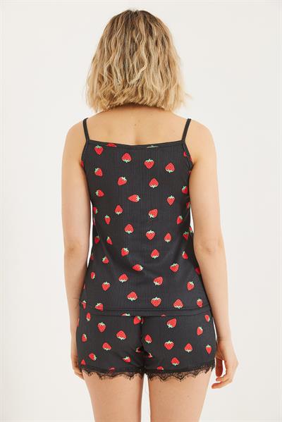 Dantel Detaylı Şortlu Pijama Takımı Siyah