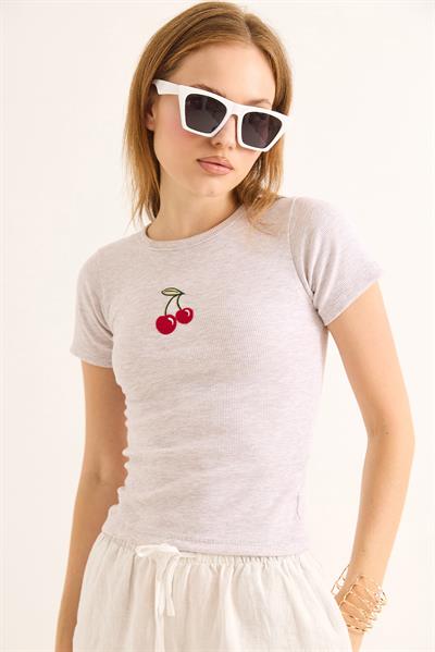 Bisiklet Yaka Kaşkorse Bluz Taş