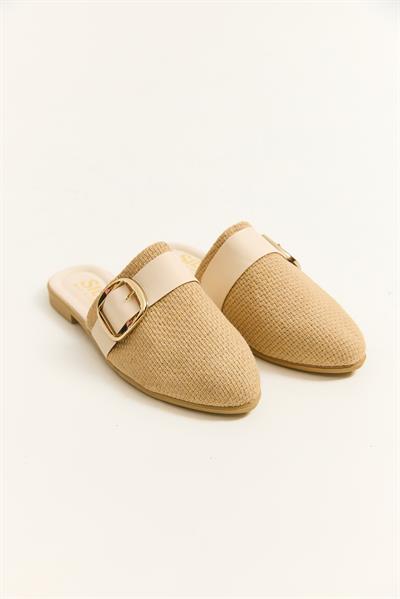 Önü Kapalı Aksesuarlı Terlik Krem