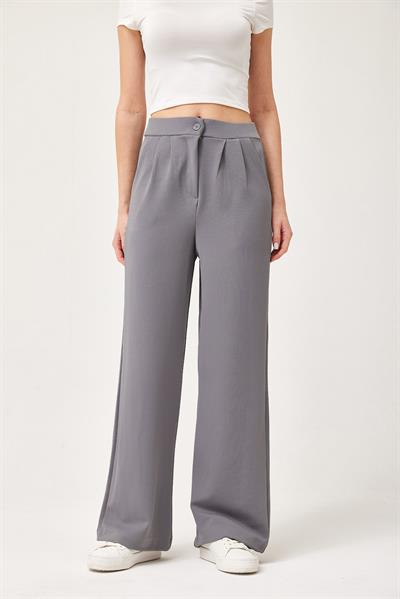 Yüksek Bel Cepli Palazzo Pantolon Gri