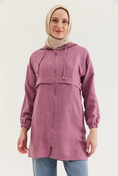 Araboy Kapşonlu Keten Kap Gül Kurusu