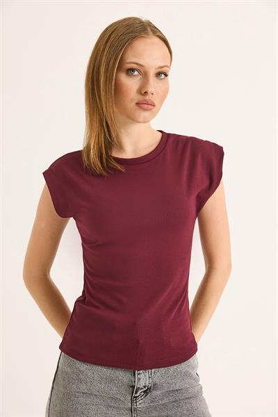 Sıfır Kol Soft Touch Esnek Viskon Bluz Bordo