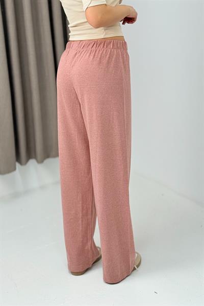 Kadın Triko Pudra Salaş Pantolon  