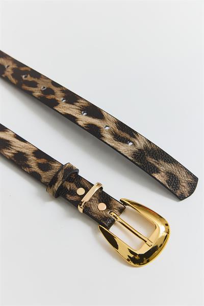Parlak Gold Tokalı Kadın Kemer Leopar