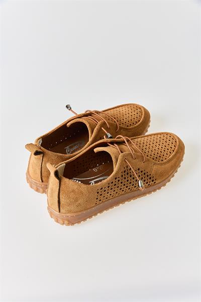 Kadın Casual Delikli Süet Ayakkabı Camel