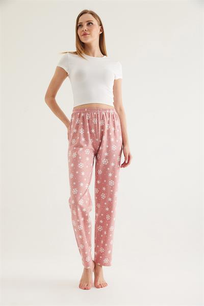 Beli Lastikli Kadın Pijama Altı Pembe