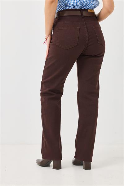 Kadın Kesik Boru Paça Kemerli Kot Pantolon