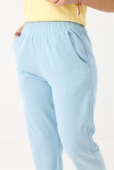 Kadın Kanvas Cepli Mom Pantolon Açık Mavi