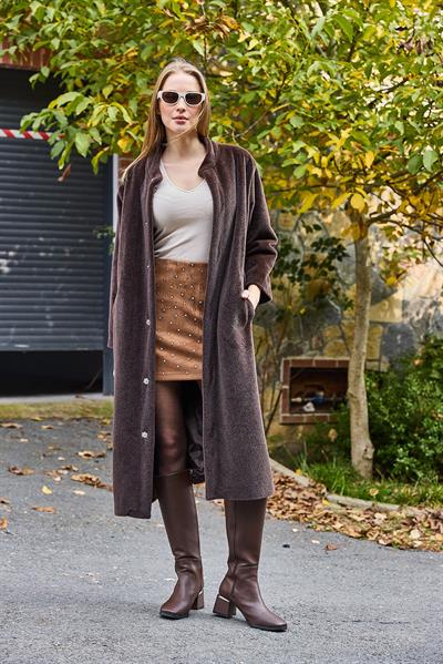 Yumuşak Modern Çıtçıtlı Kaban Kahverengi
