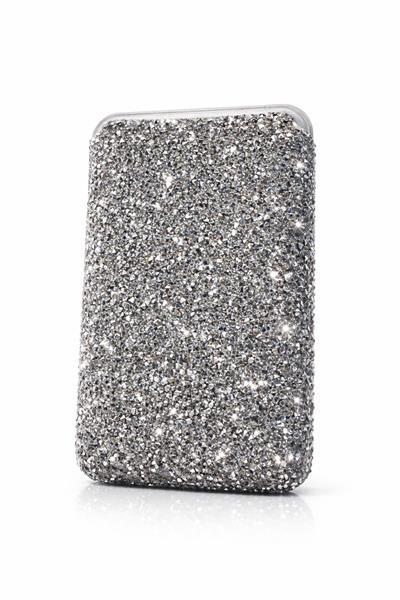 İphone 16 Plus Uyumlu  Parlak ve Taşlı Kart Bölümlü Kılıf Gri