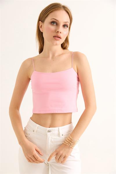 İp Askılı Crop Bluz Pembe