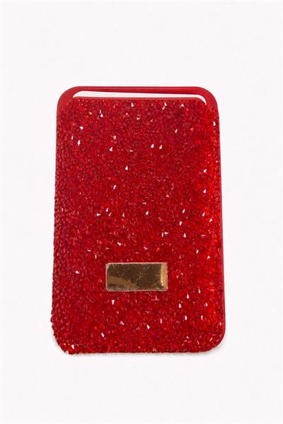 İphone 17 Air Uyumlu Parlak ve Taşlı Kart Bölümlü Kılıf Kırmızı