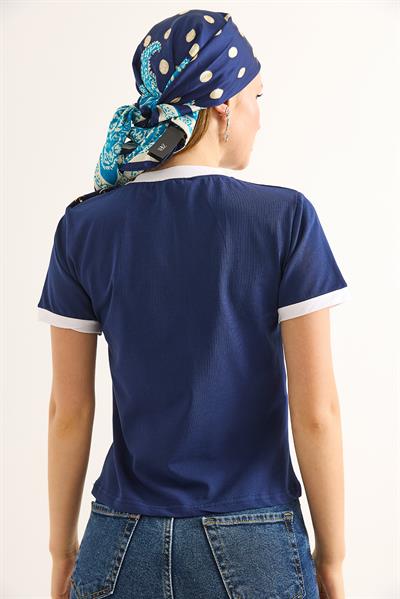 Bisiklet Yaka Kısa Kol Tshirt Lacivert