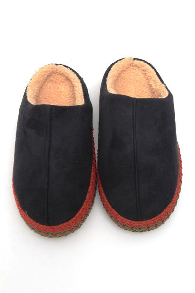 Nakışlı İçi Tüylü Kadın Ev Terliği Siyah