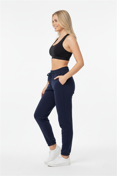 Kadın Kalın Kemerli Beli Paçası Lastikli Eşofman Altı  Lacivert