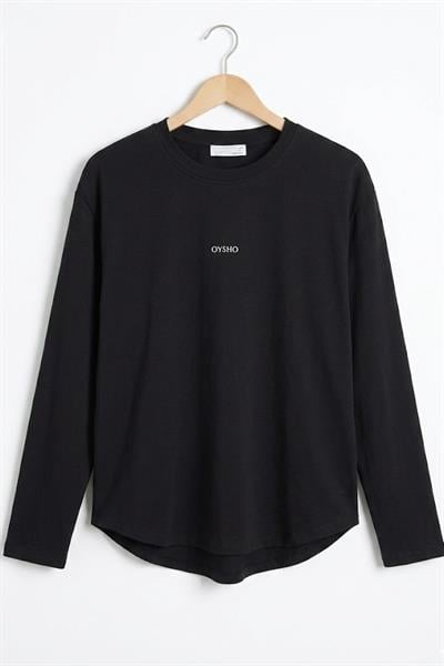 Kadın Eteği Oval Kesim Oversize Uzun Kolu Tshirt Siyah