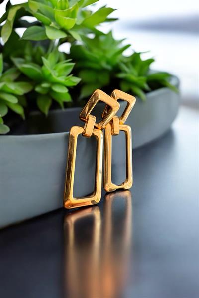 Dikdörtgen Model Sarkıt Küpe Gold
