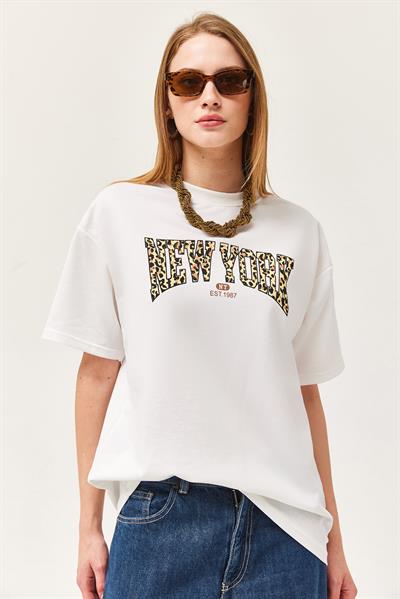 Bisiklet Yaka Oversize Tshirt Beyaz