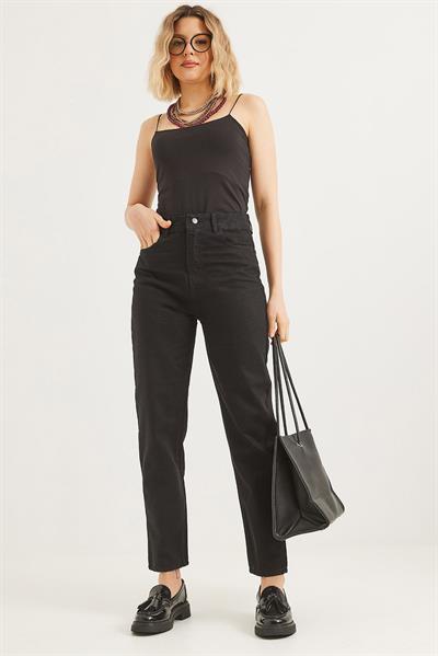 Yüksek Bel Bol Kesim Pantolon Siyah