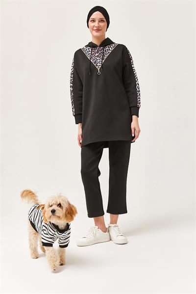 Leopar Garnili İkili Takım	Siyah
