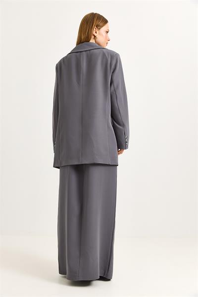 Yırtmaçlı Etek Oversize Ceket İkili Takım Füme