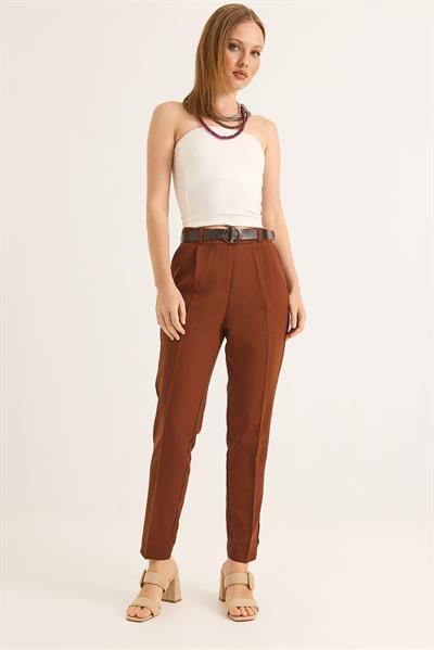 Kadın Fİt Kesim Kumaş Pantolon Kahve