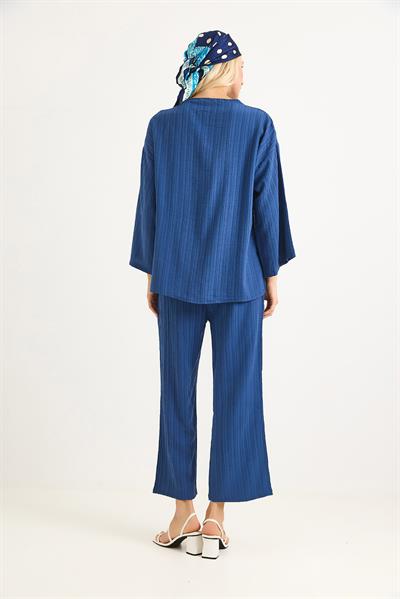 Kimonolu Pantalon Krınkıl Takım Mavi