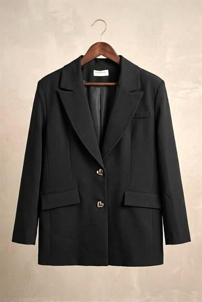 Kadın Kruvaze Yaka Düğme Detaylı Blazer Ceket
