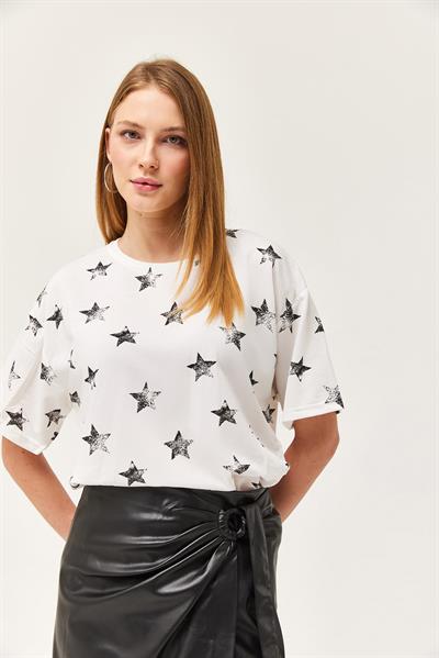 Bisiklet Yaka Oversize Tshirt Beyaz